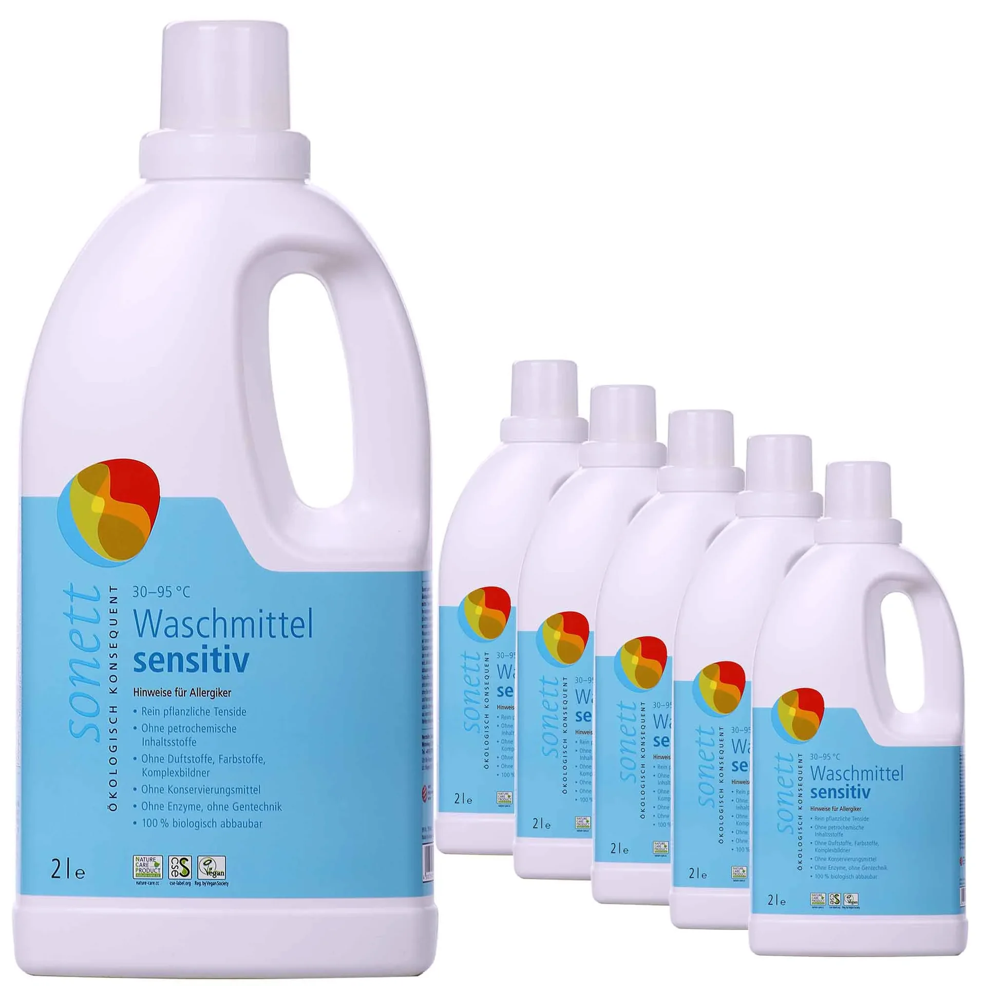 "Glanadháin níocháin íogair 6 x 2 Lítear, Níochán leachtach gan cumhrán, Glanadháin níocháin nádúrtha image"