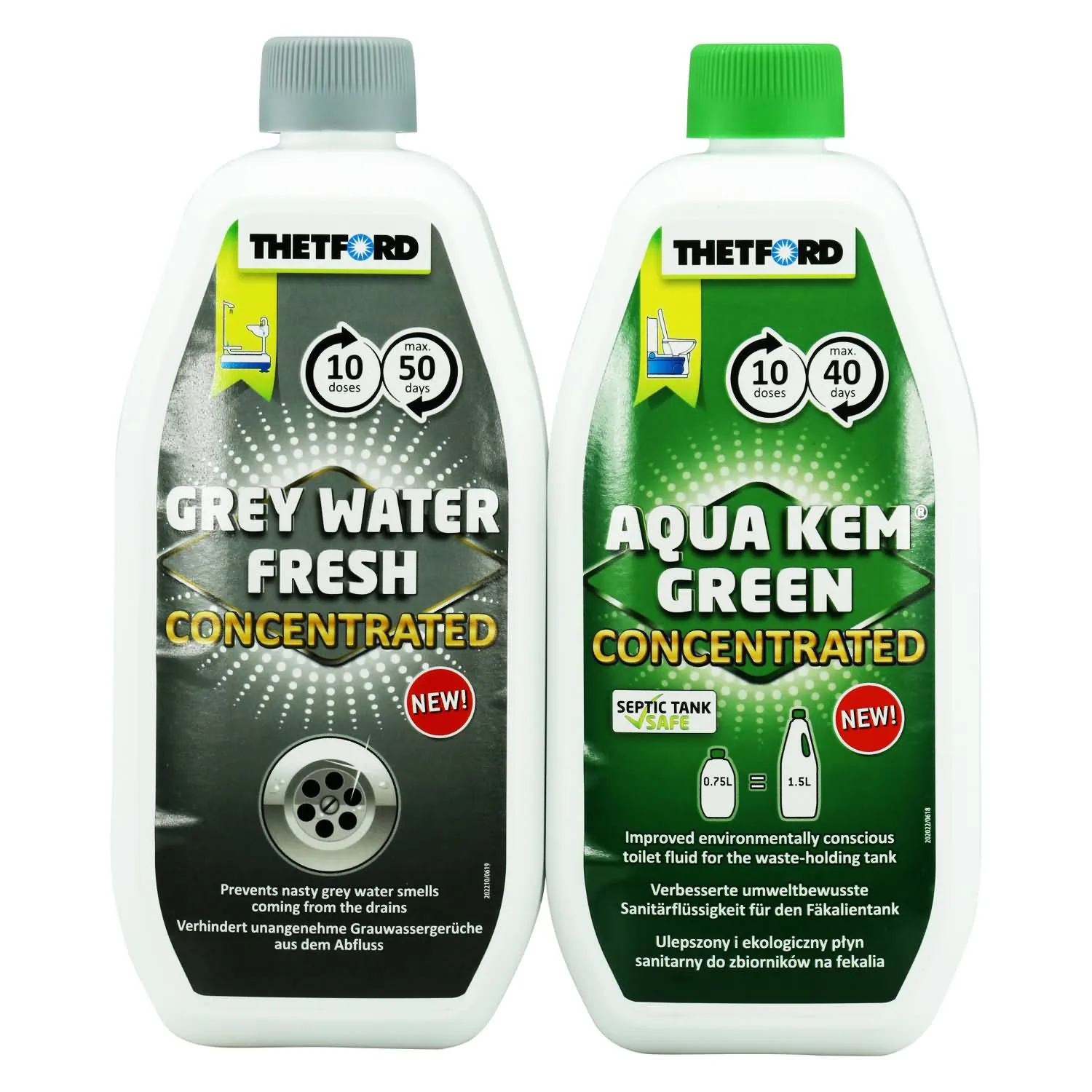 Glanadh leithris campála, Aqua Kem Green 0,75 Liter, Grey Water Fresh 0,80 Liter, breiseán leithris