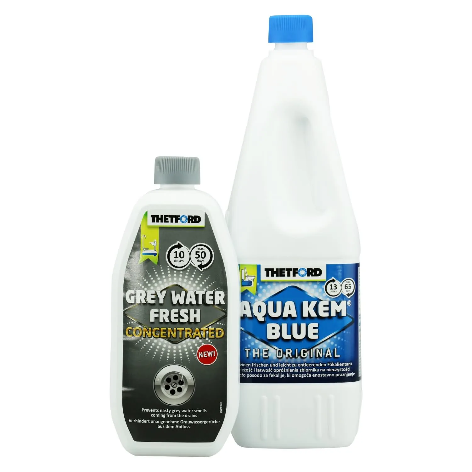 Leithreas soghluaiste, Ceimiceáin leithris, Uisce liath, 2 Liter & 0,78 Liter, Glanadh leithris