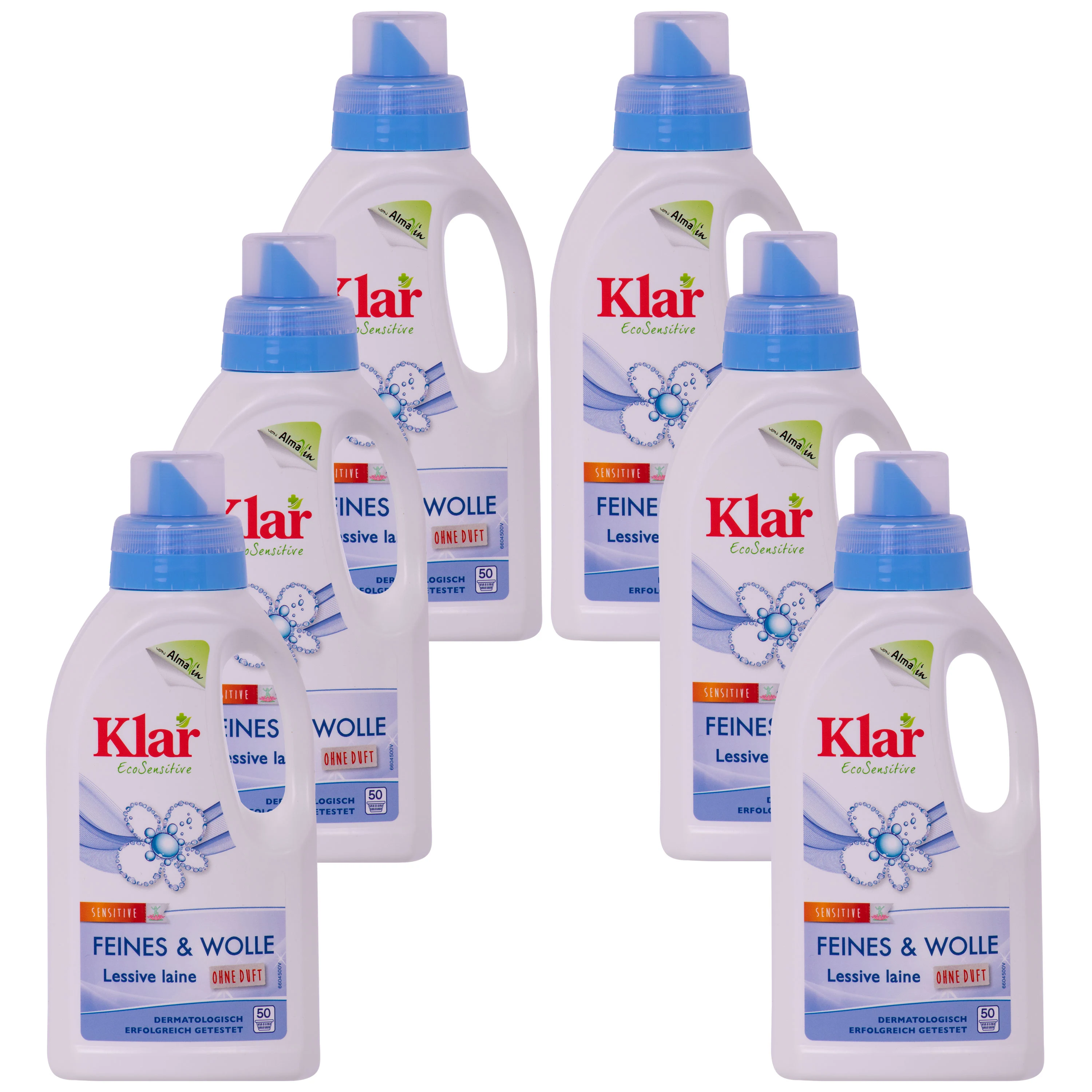 Glanadh olann, 6 x 500 ml Leacht Níocháin gan cumhrán, Feines & Wolle