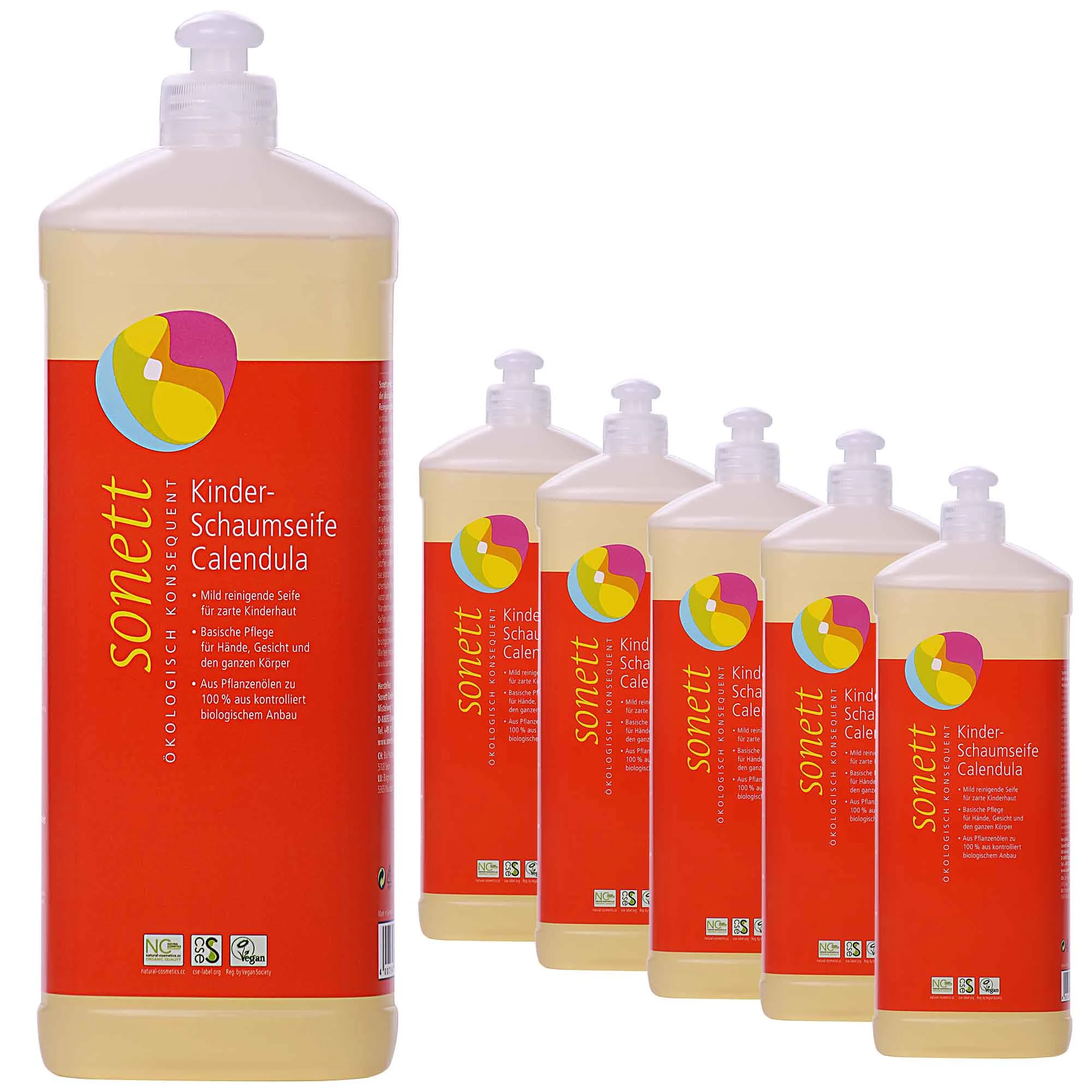 Gallúnach cúr calendula, Gallúnach cúr páistí, Cúram craicinn nádúrtha páistí, 6 x 1 lítear