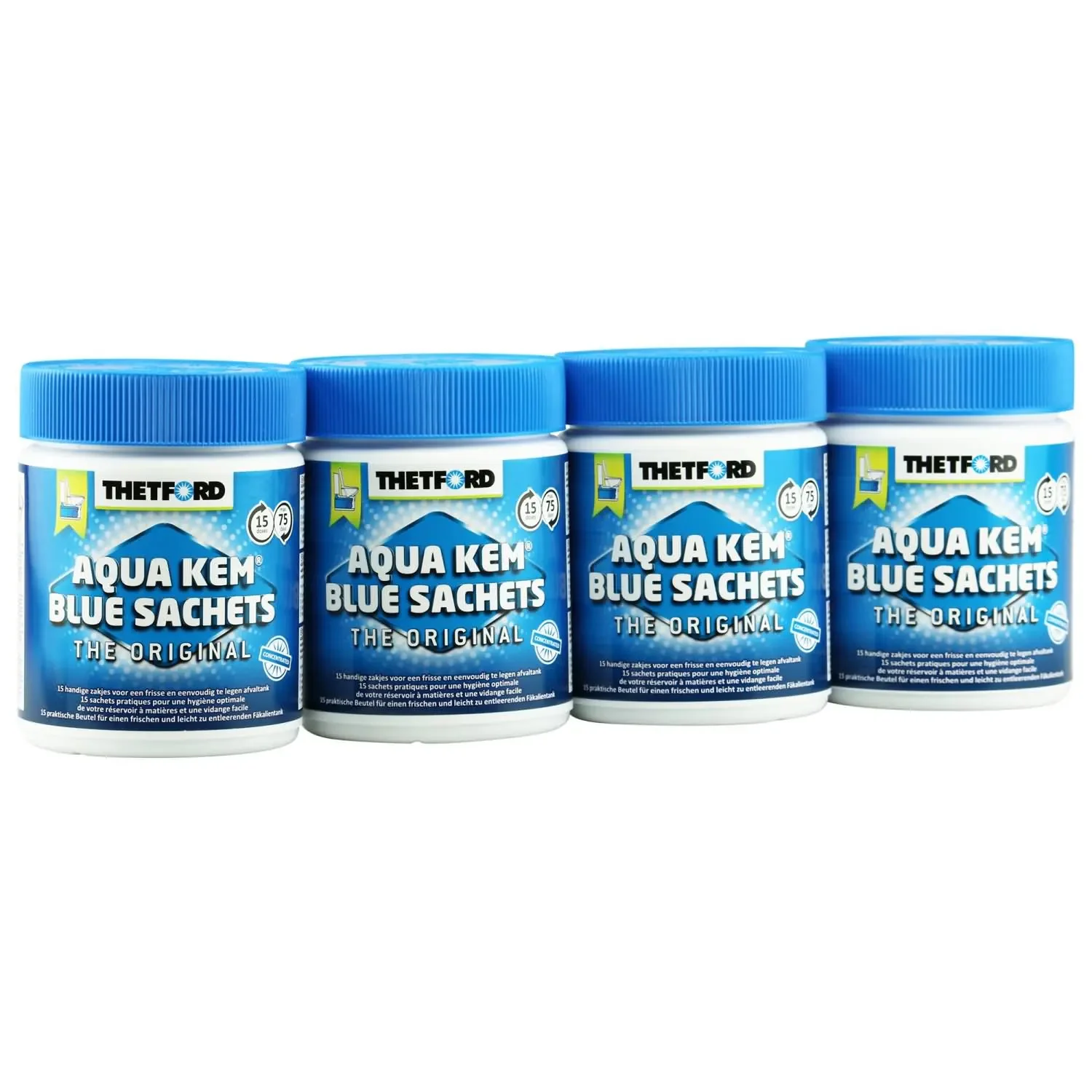 "Sáirsintí Aqua Kem Blue, Sáirsintí le haghaidh leithris iniompartha, Ceimiceáin leithris, 15 Beutel = 4 Dosen image"
