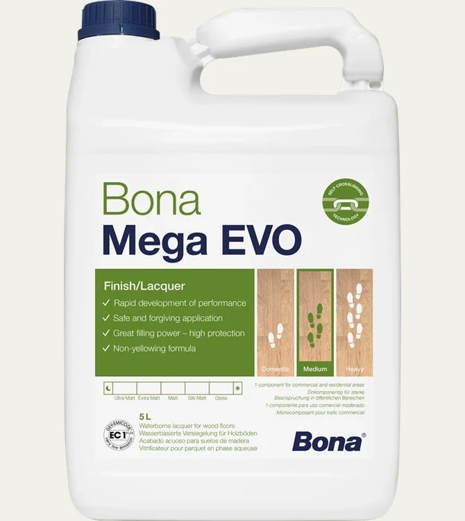 "Bona Mega Evo Matt 5 Liter, Veainis urláir, Matt críochnú, Veainis adhmaid image"