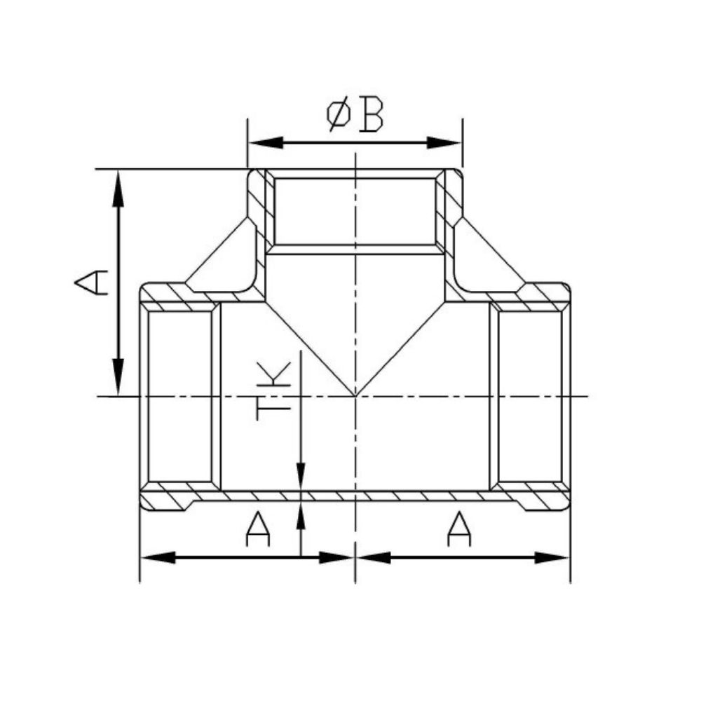 Feistiú Snáithe Cruach Dhosmálta T-Píosa 90° 3/4" IG-1