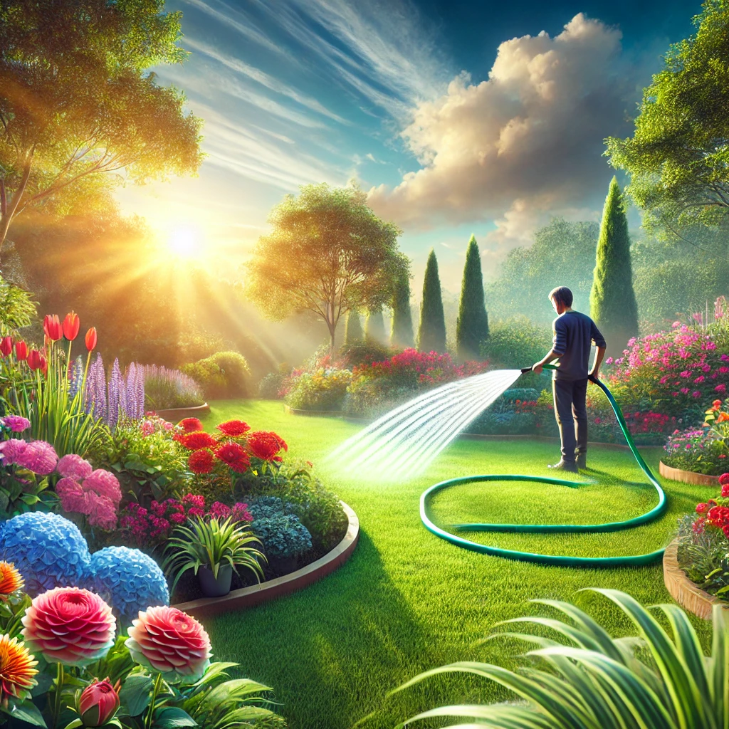 Leideanna uisciúcháin gairdín le píobán gairdín